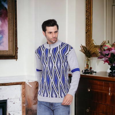AXOLOTL Self Design High Neck Casual Men Grey Sweater