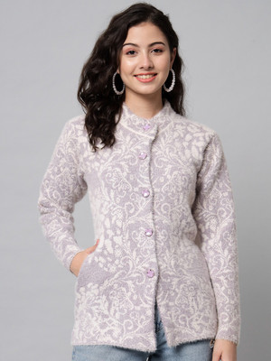 eWools Printed Round Neck Casual Women Purple Sweater