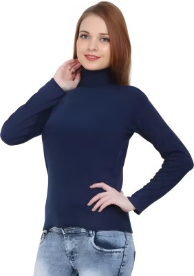 APNAA Agency Solid High Neck Casual Boys & Girls Blue Sweater