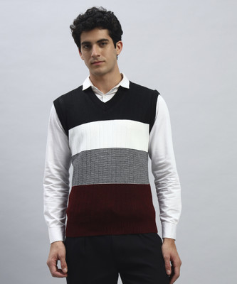 Cluzive Colorblock V Neck Casual Men Black Sweater
