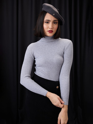 Globus Solid Turtle Neck Casual Women Grey Sweater