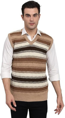 MUSKAN KNITWEAR Striped V Neck Casual Men Multicolor Sweater
