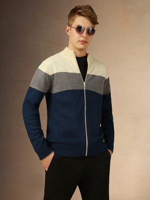Dennis Lingo Colorblock High Neck Casual Men Multicolor Sweater
