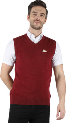 MONTE CARLO Solid V Neck Casual Men Maroon Sweater