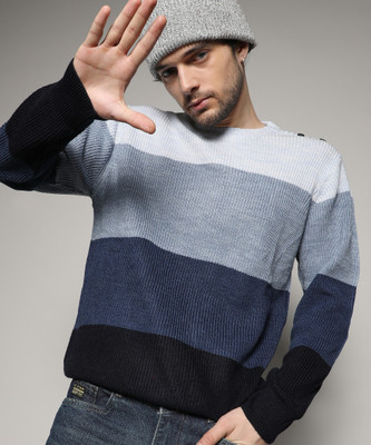 CAMPUS SUTRA Woven Round Neck Casual Men Multicolor Sweater