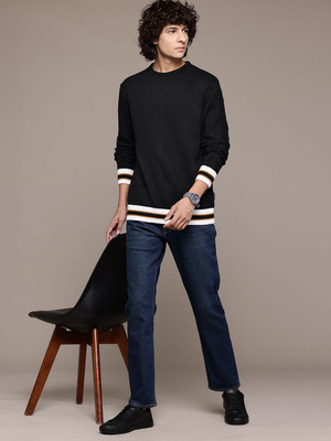 Roadster Solid Round Neck Casual Men Black Sweater