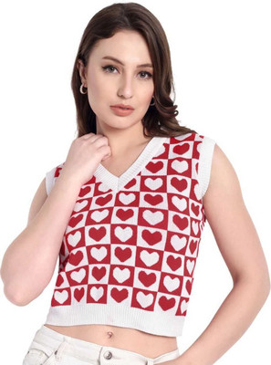 Aarnits Self Design V Neck Formal Women Red Sweater