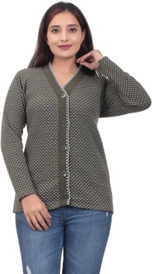 Prabh collection Self Design V Neck Casual Women Grey Sweater