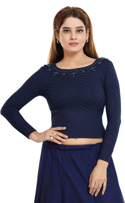 Cinco Solid Round Neck Casual Women Dark Blue Sweater