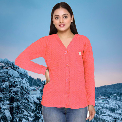 DivyaFashion Solid V Neck Casual Women Pink Sweater