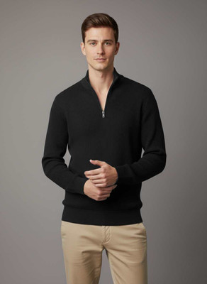 nikline Solid V Neck Casual Men Black Sweater