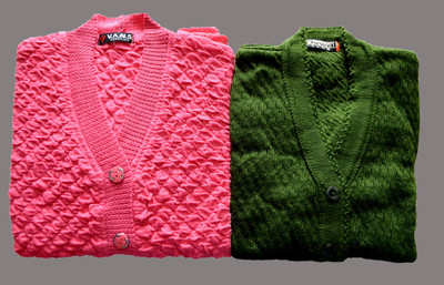 Shunit creation Self Design V Neck Lounge Wear Women Pink, Green Sweater