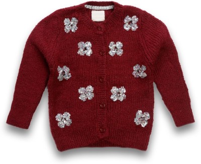 HouseOfCommon Solid Round Neck Casual Baby Girls Maroon Sweater