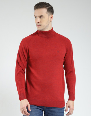 MONTE CARLO Solid High Neck Casual Men Maroon Sweater