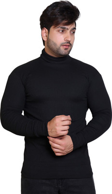 HOSUEOFCOMMON Self Design High Neck Casual Men Black Sweater