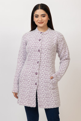 Aphrodite Polka Print Mandarin Neck Casual Women Purple Sweater