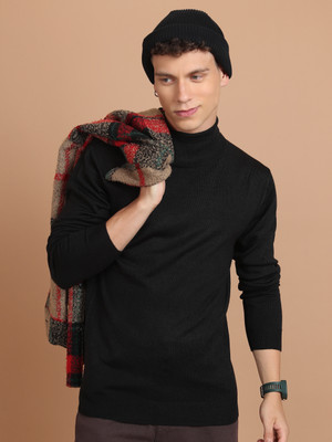 HIGHLANDER Solid Turtle Neck Casual Men Black Sweater