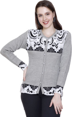 HITTIKA Woven Round Neck Casual Women Grey Sweater