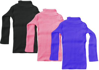TBMANIA Self Design High Neck Casual Girls Multicolor Sweater