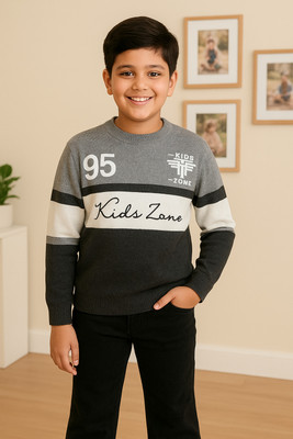 DIVYAM COLLECTION Self Design Round Neck Casual Boys Grey Sweater