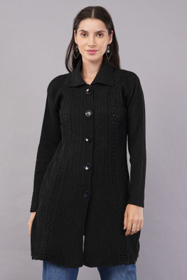 CURIOUS FASHION Self Design Collared Neck Casual Women Black Sweater