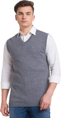 COLORPLUS Solid V Neck Casual Men Grey Sweater