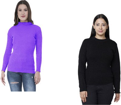IndiWeaves Solid Round Neck Casual Women Multicolor Sweater