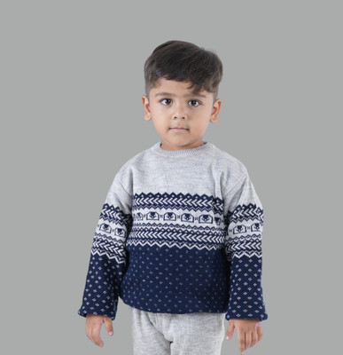 GTTWO Woven Round Neck Casual Baby Boys Grey Sweater