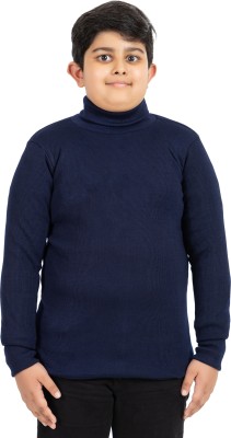 YHA Striped High Neck Casual Boys Blue Sweater