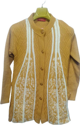 Stylish Collection Woven V Neck Casual Women Gold Sweater