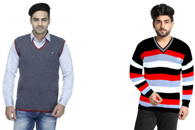 Sanzzy Solid V Neck Casual Men Multicolor Sweater