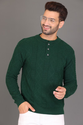 DIMSYCOLLECTION Self Design Round Neck Casual Men Green Sweater