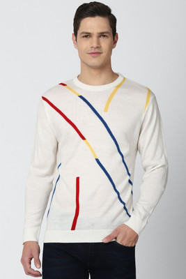 PETER ENGLAND Printed Round Neck Casual Men White Sweater