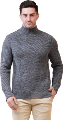 NOQUO Self Design Turtle Neck Casual Men Grey Sweater