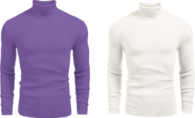 FASHLOOK Solid High Neck Casual Men Multicolor Sweater