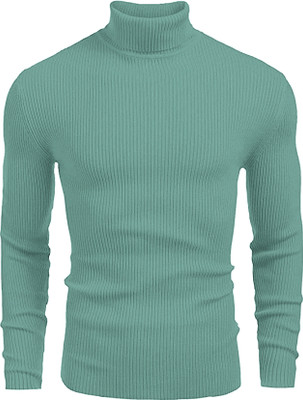 FREAKS Self Design High Neck Casual Men Green Sweater