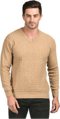 NICO WESLEY Self Design V Neck Casual Men Brown Sweater