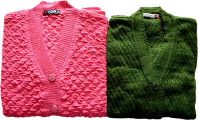 Shunit creation Self Design V Neck Lounge Wear Women Pink, Green Sweater