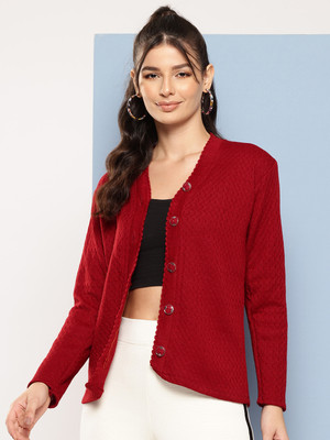 MUHURATAM Solid V Neck Casual Women Maroon Sweater