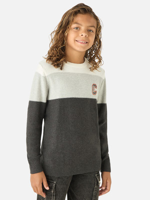 JUNIORS by Babyshop Colorblock Round Neck Casual Boys Grey Sweater