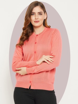 Zigo Solid Round Neck Casual Women Pink Sweater