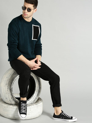 Roadster Solid Round Neck Casual Men Green Sweater