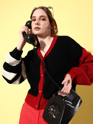 Roadster Solid V Neck Casual Women Multicolor Sweater