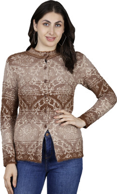 HITTIKA Self Design Round Neck Casual Women Brown, Beige Sweater