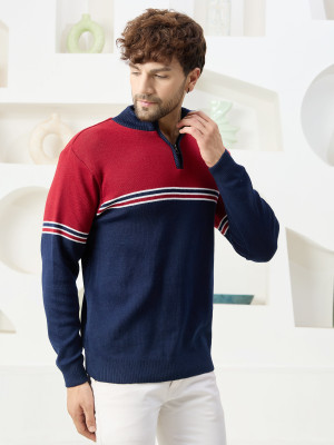 KVETOO Woven Crew Neck Casual Men Multicolor Sweater
