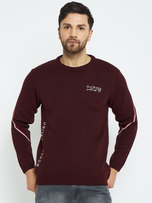 DUKE Solid Round Neck Casual Men Maroon Sweater