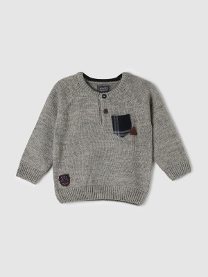 MAX Solid Round Neck Casual Baby Boys Grey Sweater