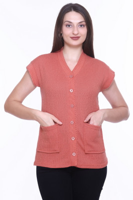 ENOV Solid V Neck Casual Women Pink Sweater