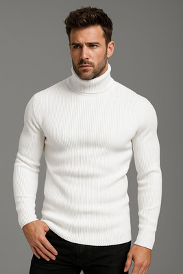Garimaknitwear Self Design High Neck Casual Men White Sweater