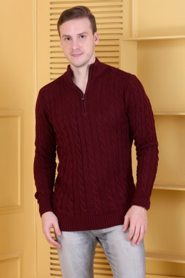 DZANT Solid Turtle Neck Casual Men Maroon Sweater